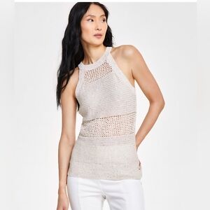 Sz L INC Gold Sequin Crochet Sweater Tank